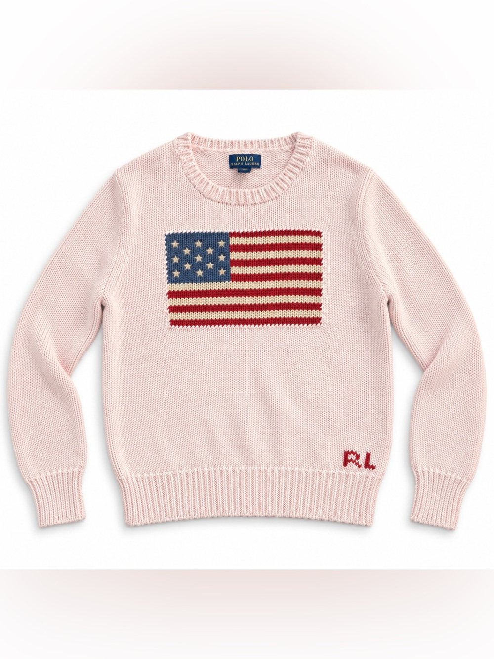 Polo Ralph Lauren Girls XL 16 Pink American Flag Cotton Knit Sweater
